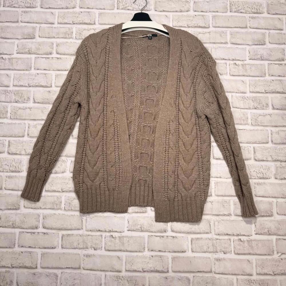 Uniqlo Cable Knit Cardigan Women's XS Wool Blend Light Brown